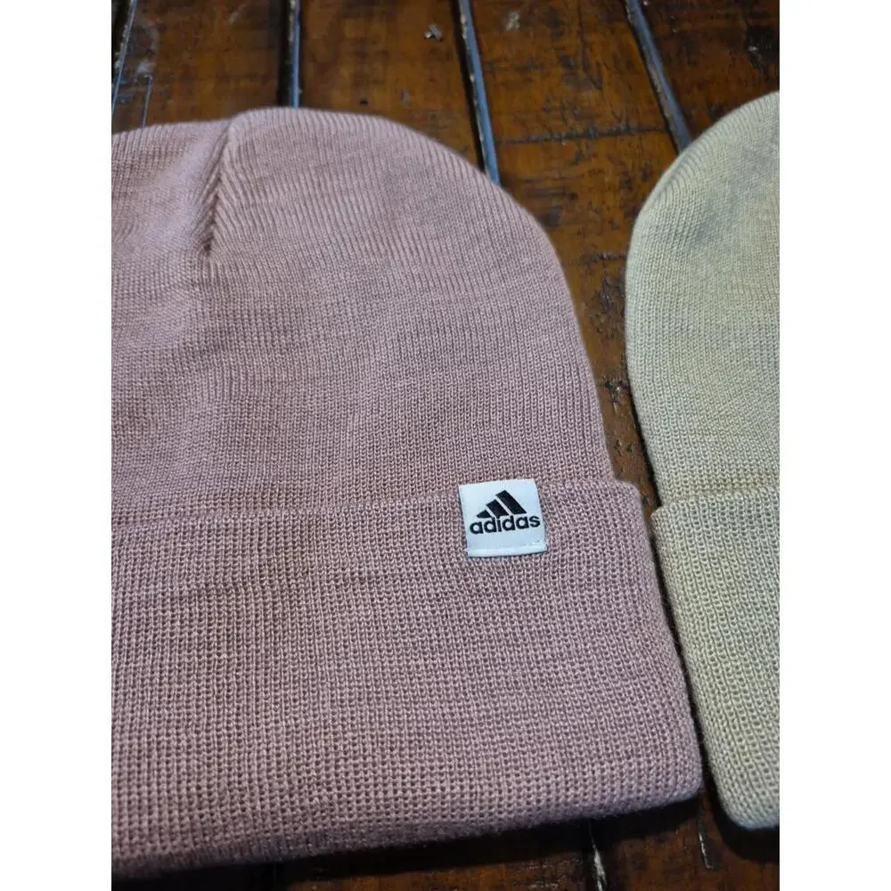 Adidas Men’s 2 Pack Grove Knit Cuff Beanies Wonder Beige / Violet NEW - Picture 2 of 8